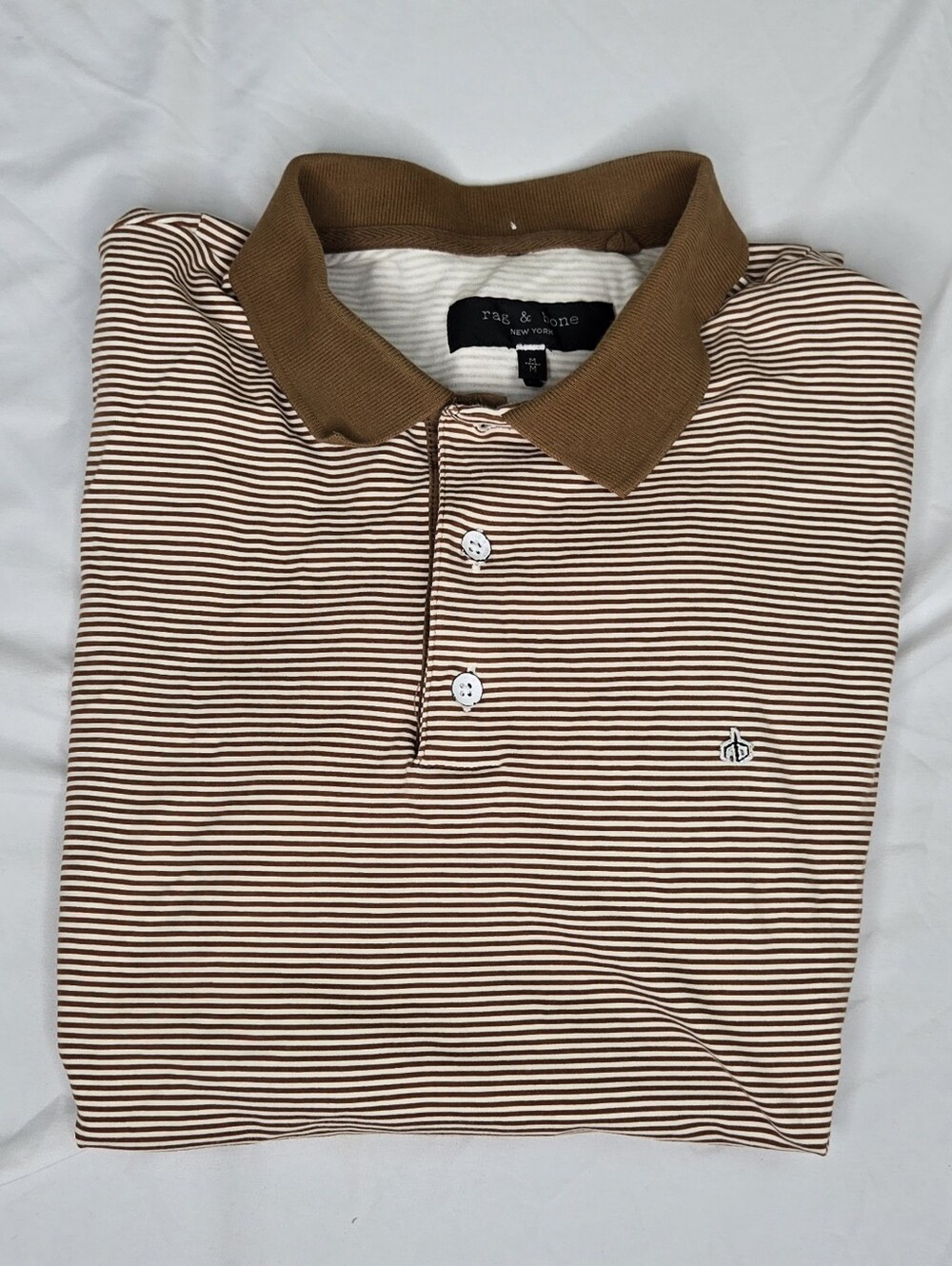 rag & bone New York Men's Medium Brown & Ivory Striped Polo Shirt